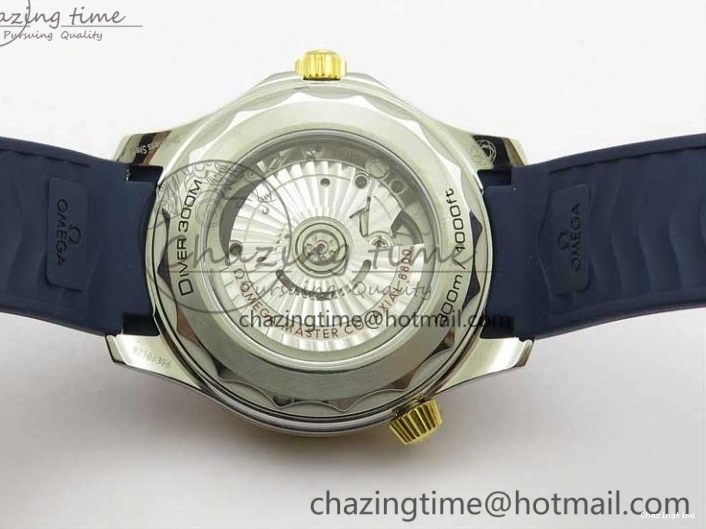 0321 Refined 2018 Seamaster Diver 300M SS YG VSF 1:1 Best Edition YG Bezel Blue Dial on Blue Rubber Strap A 7898